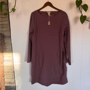 Duluth Trading Co Burgundy and White Striped Long-Sleeve Dress